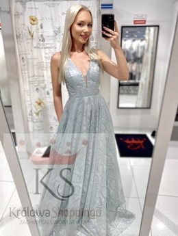 Sukienka długa balowa brokat srebro