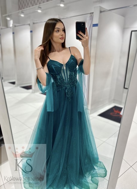 Sukienka długa gorset tiul zieleń