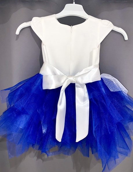 Sukienka dziecięca pierzynka kwiat biel/chaber