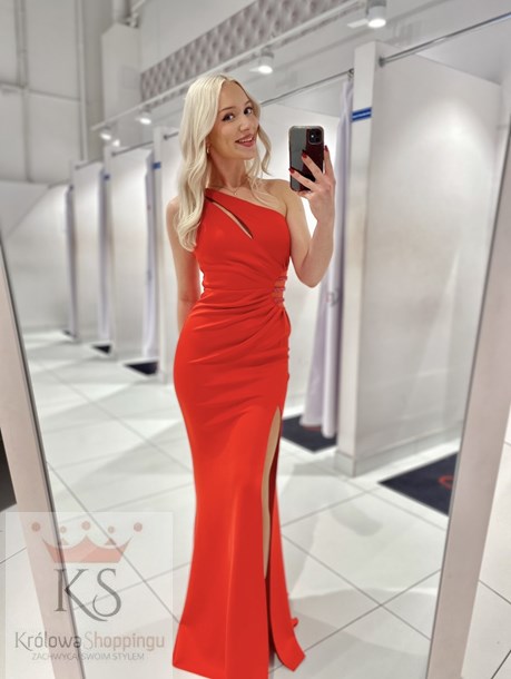 Sukienka długa jedno ramię dopasowana czerwień