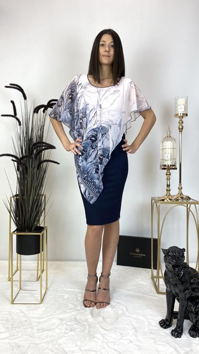 Sukienka krótka maskująca wzór róż/granat