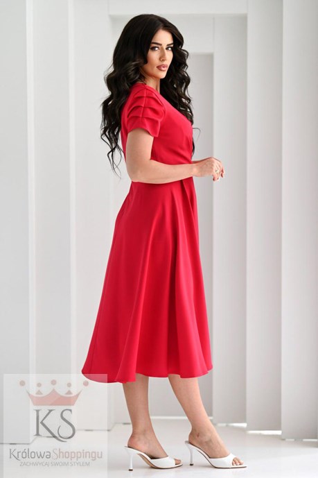 Sukienka midi marszczony rękawek malina