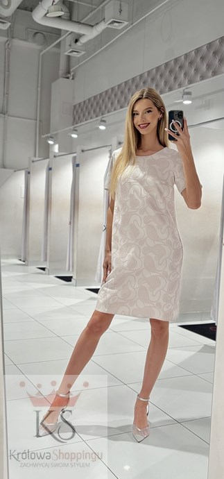 Sukienka krótka rękawek wzór pudrowy róż