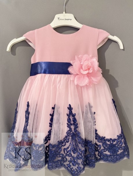 Sukienka dziecięca tiul róża przód róż/granat
