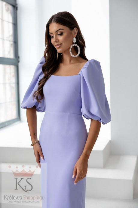 Sukienka midi 3/4 rękawek dopasowana lila
