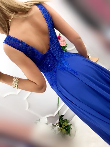 Sukienka długa zdobiona góra chaber