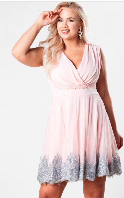 Sukienka krótka z dekoltem tiul róż