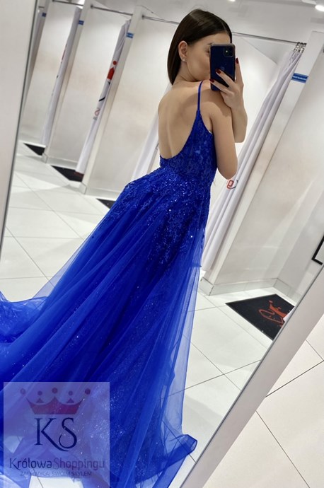 Sukienka długa gorset brokat tren chaber