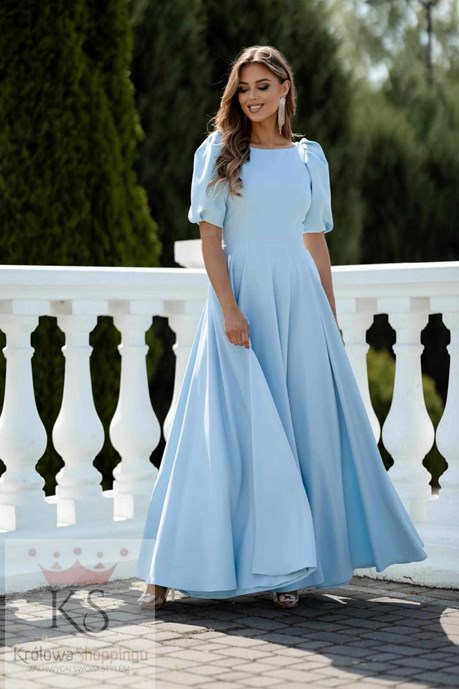 Sukienka długa 3/4 rękawek wiązanie plecy j.błękit