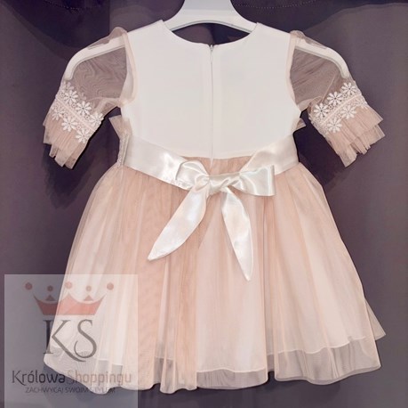 Sukienka dziecięca rękawek koronka morela