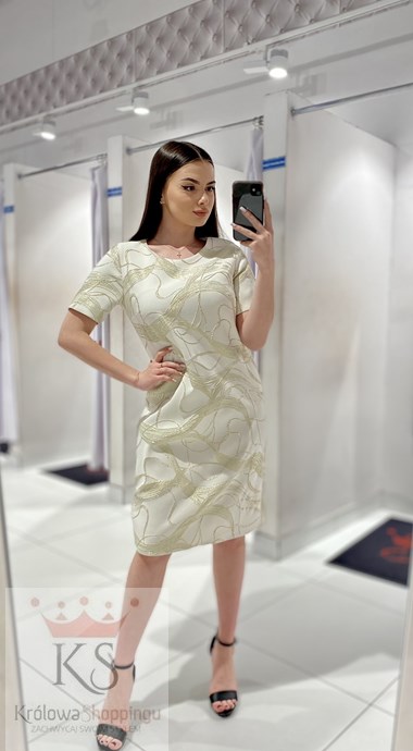 Sukienka krótka rękawek złoto/pistacja