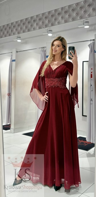 Sukienka długa rękawek motyl bordo