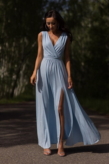 Sukienka długa grube ramiączka brokat błękit