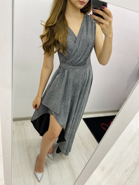 Sukienka asymetryczna brokat grafit