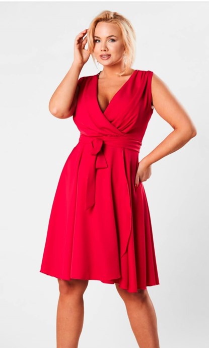 Sukienka krótka rozkloszowana pasek czerwień