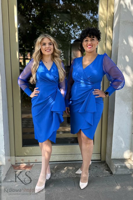 Sukienka krótka siateczka rękaw falbanka chaber