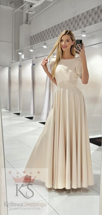 Sukienka długa 3/4 rękawek wiązanie plecy ecru