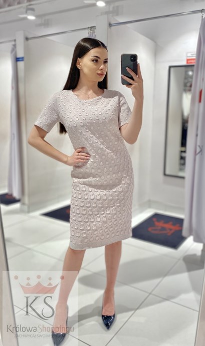 Sukienka krótka rękawek połysk krople róż