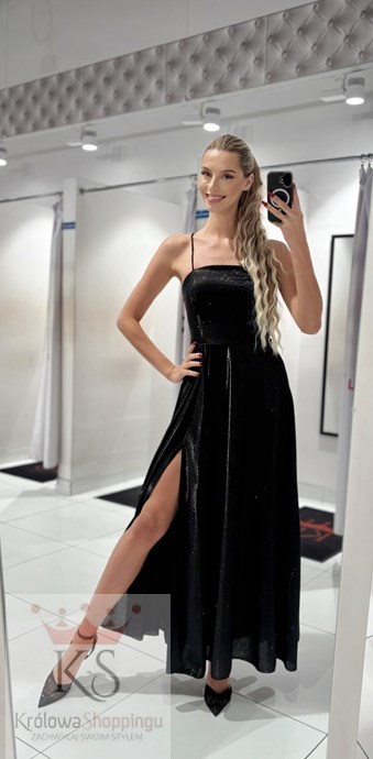 Sukienka długa brokatowa wiązany tył czerń