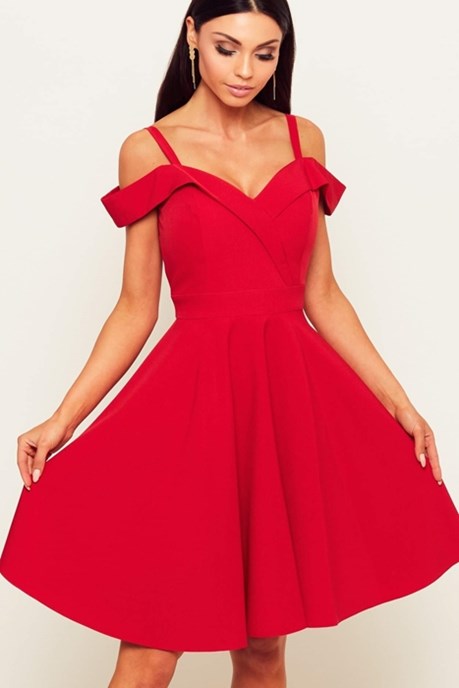 Sukienka krótka opadające ramiona gładka czerwony