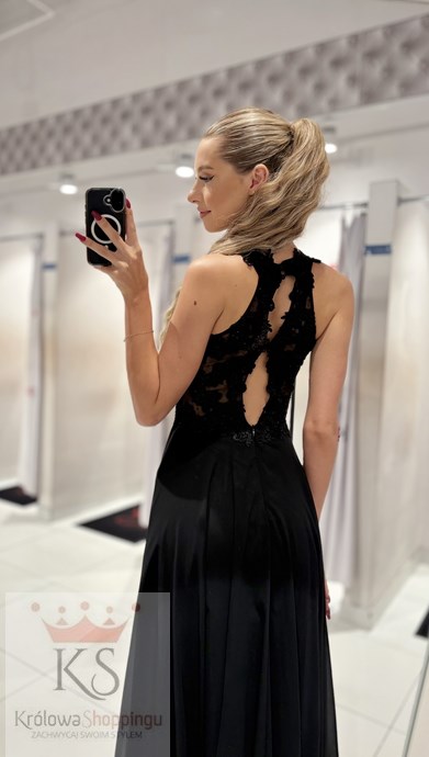 Sukienka długa zdobione plecy czarny