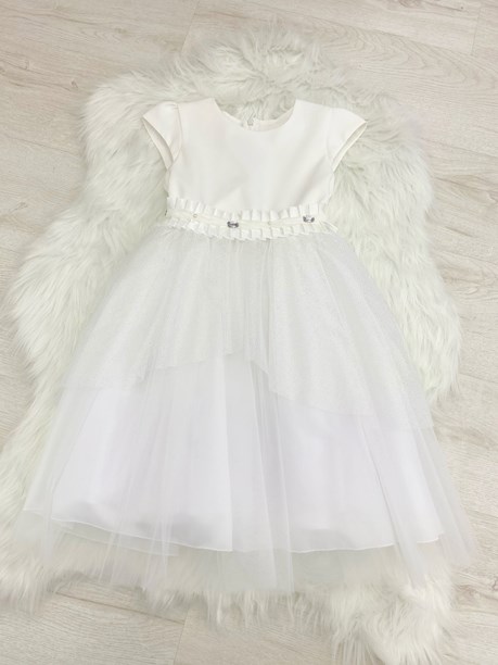 Sukienka dziecięca tiul brokat wstążka kamień biel