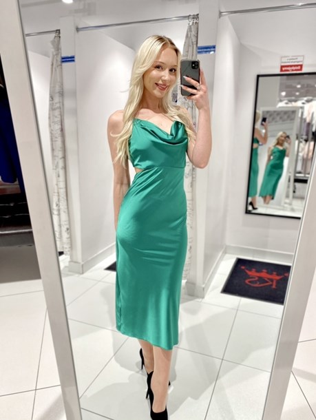 Sukienka midi dekolt łódka wiązana zieleń