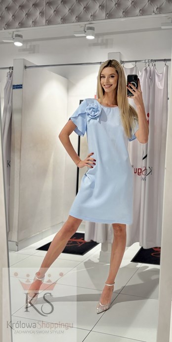 Sukienka krótka rękawek róża błękit