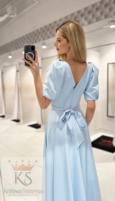 Sukienka długa 3/4 rękawek wiązanie plecy j.błękit