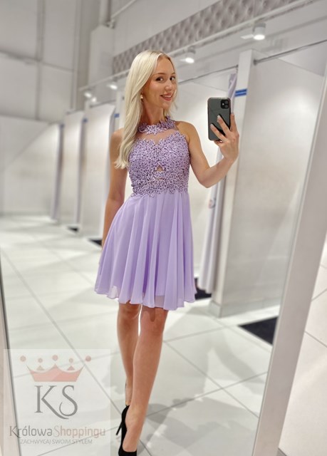 Sukienka krótka zdobione plecy lila