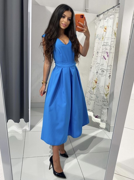 Sukienka midi z paskiem smerfowy