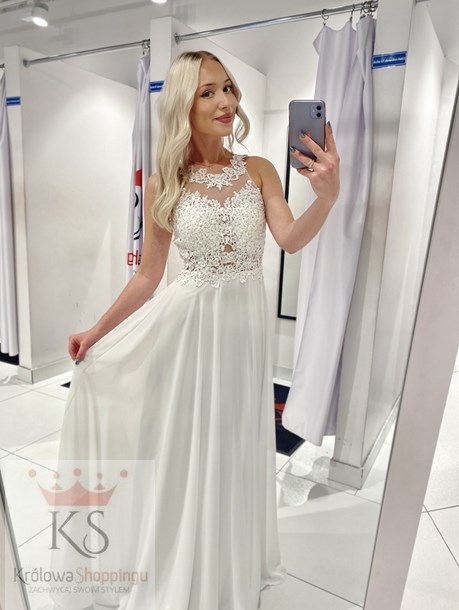 Sukienka długa zdobione plecy biały