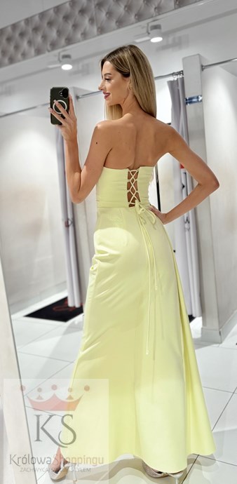Sukienka długa gorset marszczenie błysk cytryna