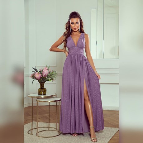 Sukienka długa wysoki stan brokat jagoda