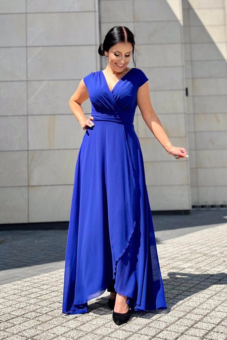 Sukienka długa marszczony pas chabrowy