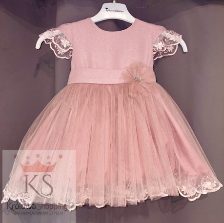 Sukienka dziecięca rękawek koronka róż