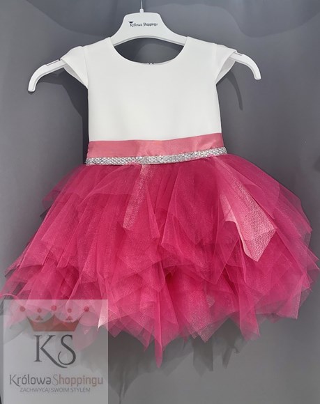 Sukienka dziecięca pierzynka różyczka biel/ fuksja