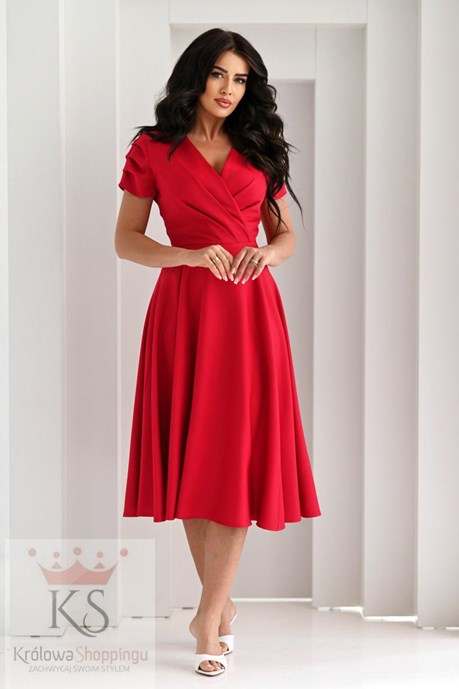 Sukienka midi marszczony rękawek malina