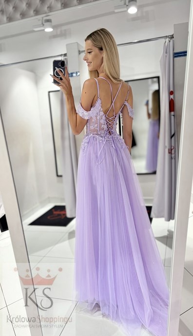 Sukienka długa tiul gorset haft lila