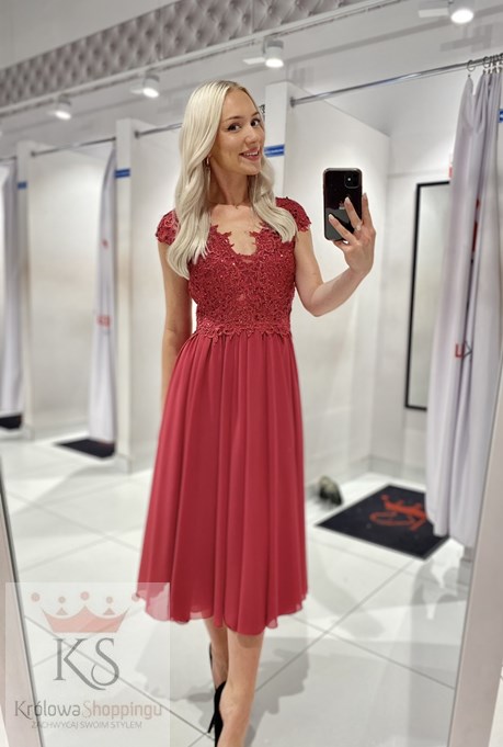 Sukienka midi góra koronka cekiny fuksja