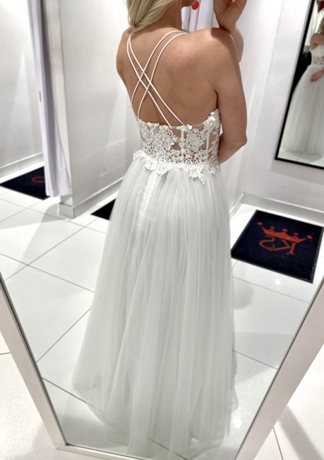 Sukienka długa gorset perełki tiul biel