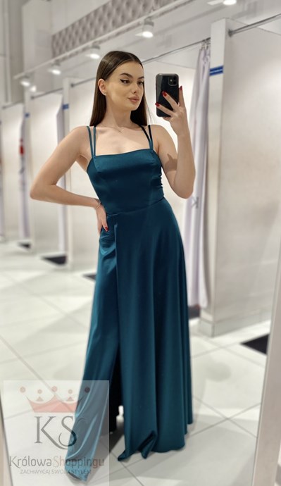 Sukienka długa satyna wiązanie plecy zieleń