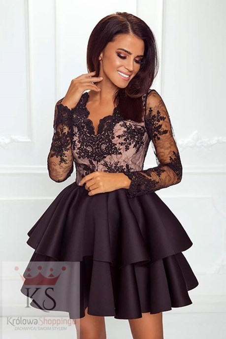 Sukienka krótka pianka rękaw róż/czarny