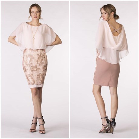 Sukienka krótka koronka krzyż plecy róż/brąz