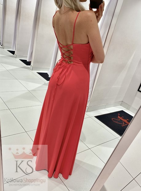 Sukienka długa wiązanie plecy gładka koral