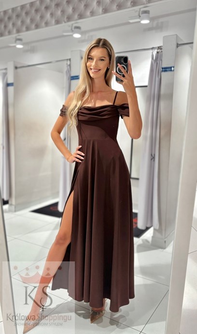 Sukienka długa opadający rękaw czekolada