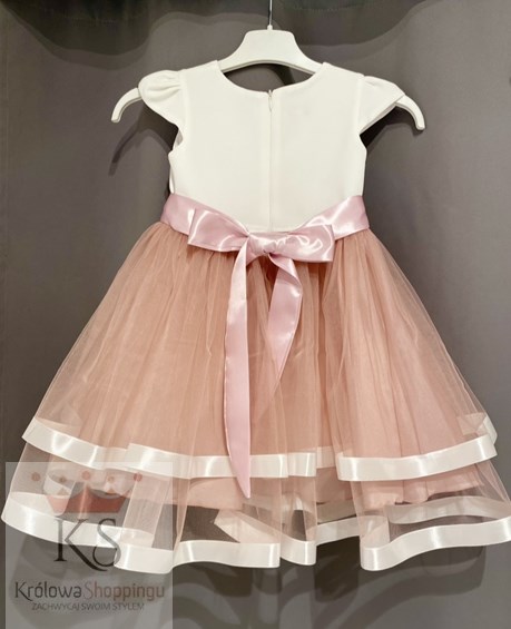 Sukienka dziecięca falbany ozdoba biel/wrzos