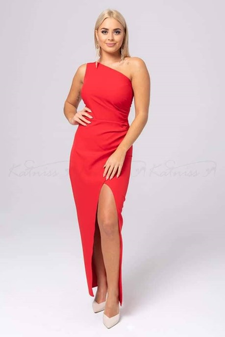 Sukienka długa jedno ramię zakładana czerwony