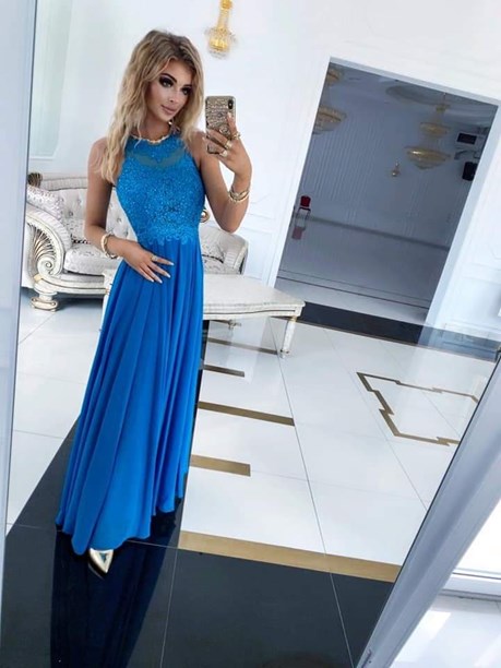 Sukienka długa zdobione plecy niebieski