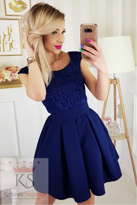 Sukienka krótka gładki dół granat